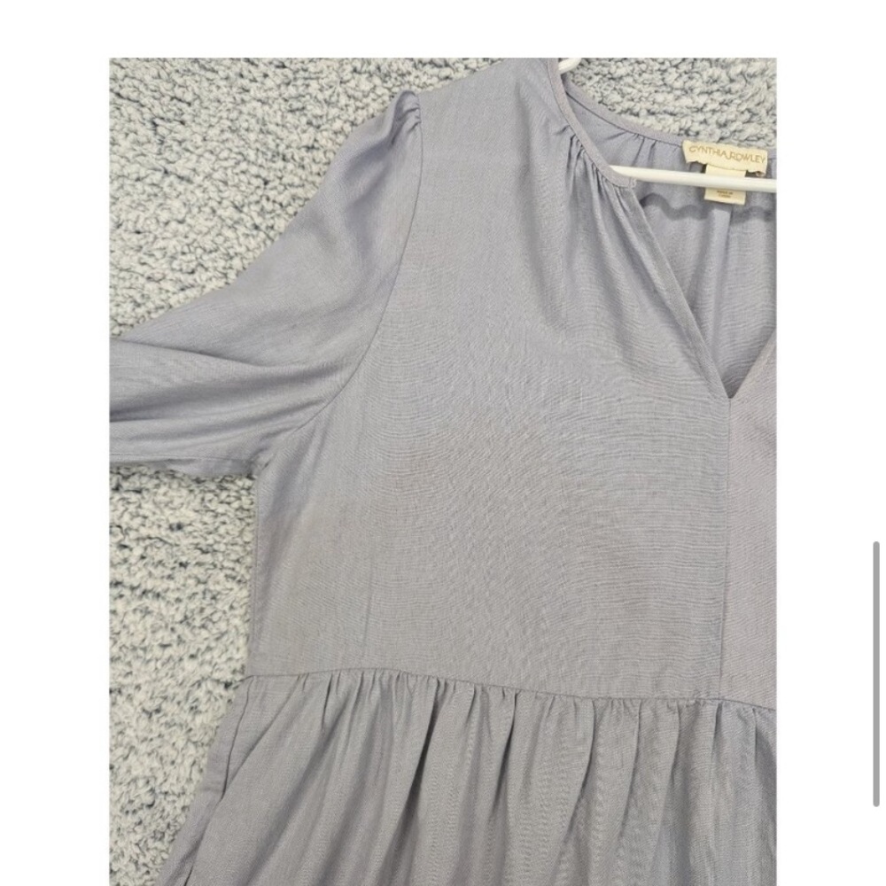 Cynthia Rowley Dress Womens XL Mini Linen Blend V Neck Ruffle Lagenlook Blue - Picture 5 of 8